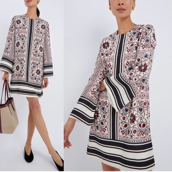 Tuckernuck Dresses & Skirts - New! Tuckernuck Patchwork Floral Mini Jamie Long Bell Sleeve Boho Dress Size S